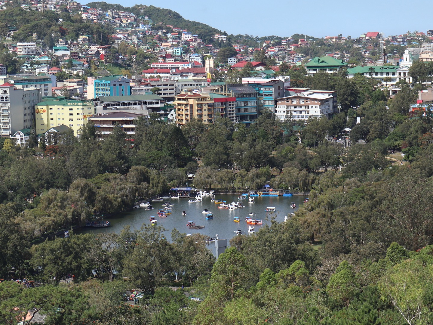 Burnham Lake and the surrounding central Baguio hillside photographed in December 2022